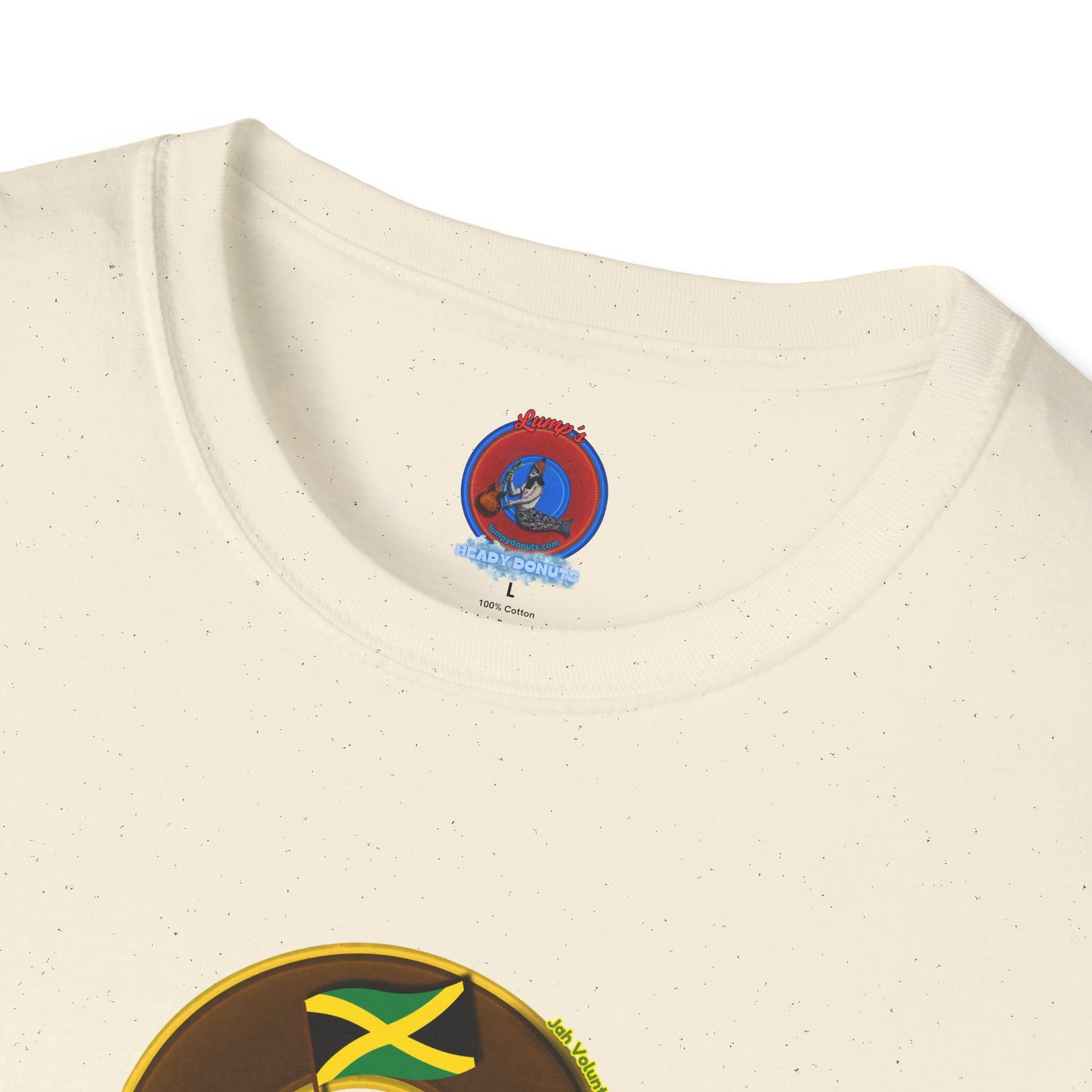 Classic Donut Tee - Unisex Soft-Style - "Jah Volunteers Protect Jah Love... and donuts!" - vivid brown/gold donut