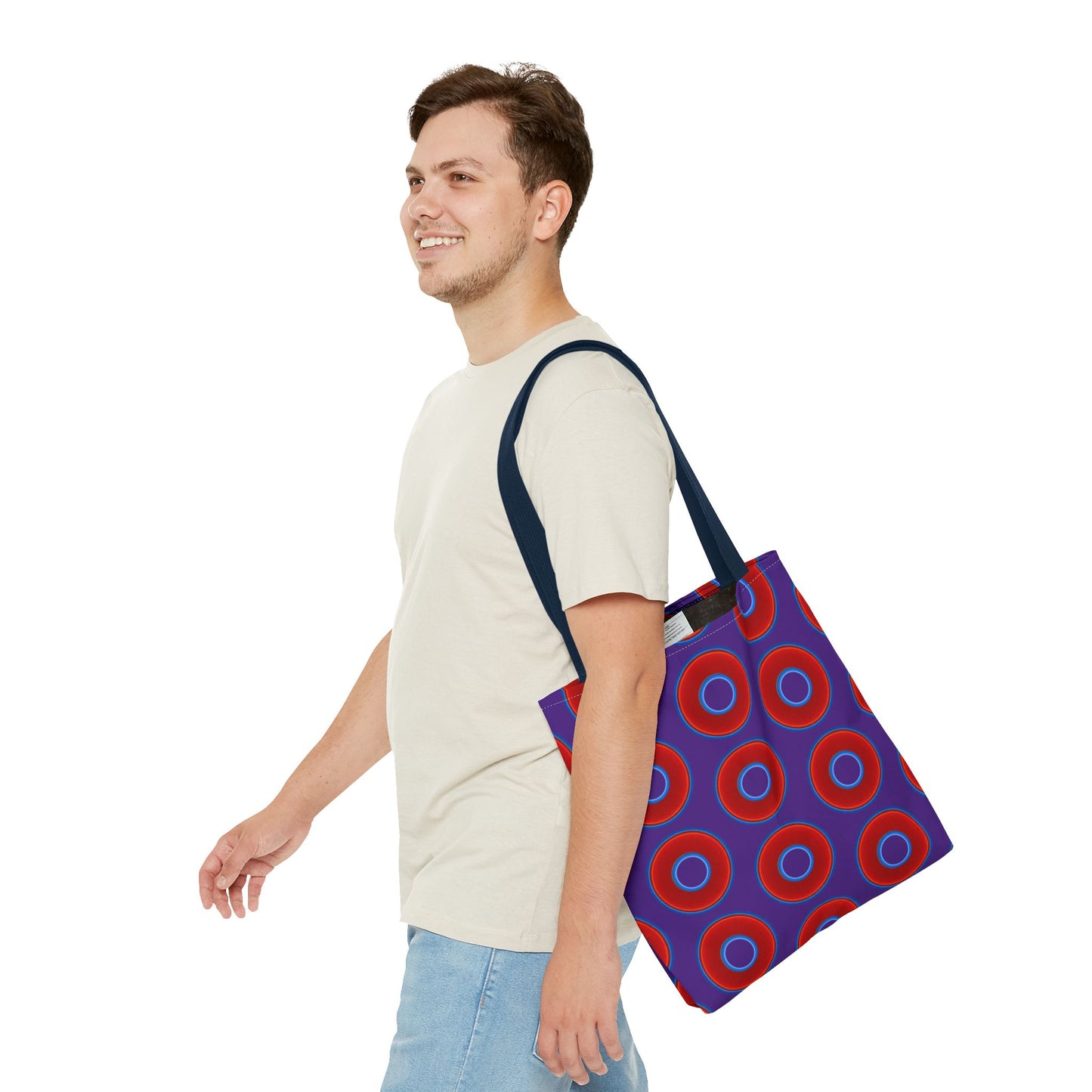 Lumpy Beach/Tote Bag - red vivid donuts w/dark purple background