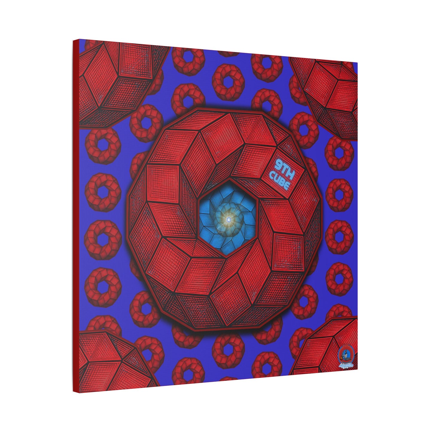 GIANT  Canvas [36" x 36"] - "The 9th Donut Field" - red cubed donuts