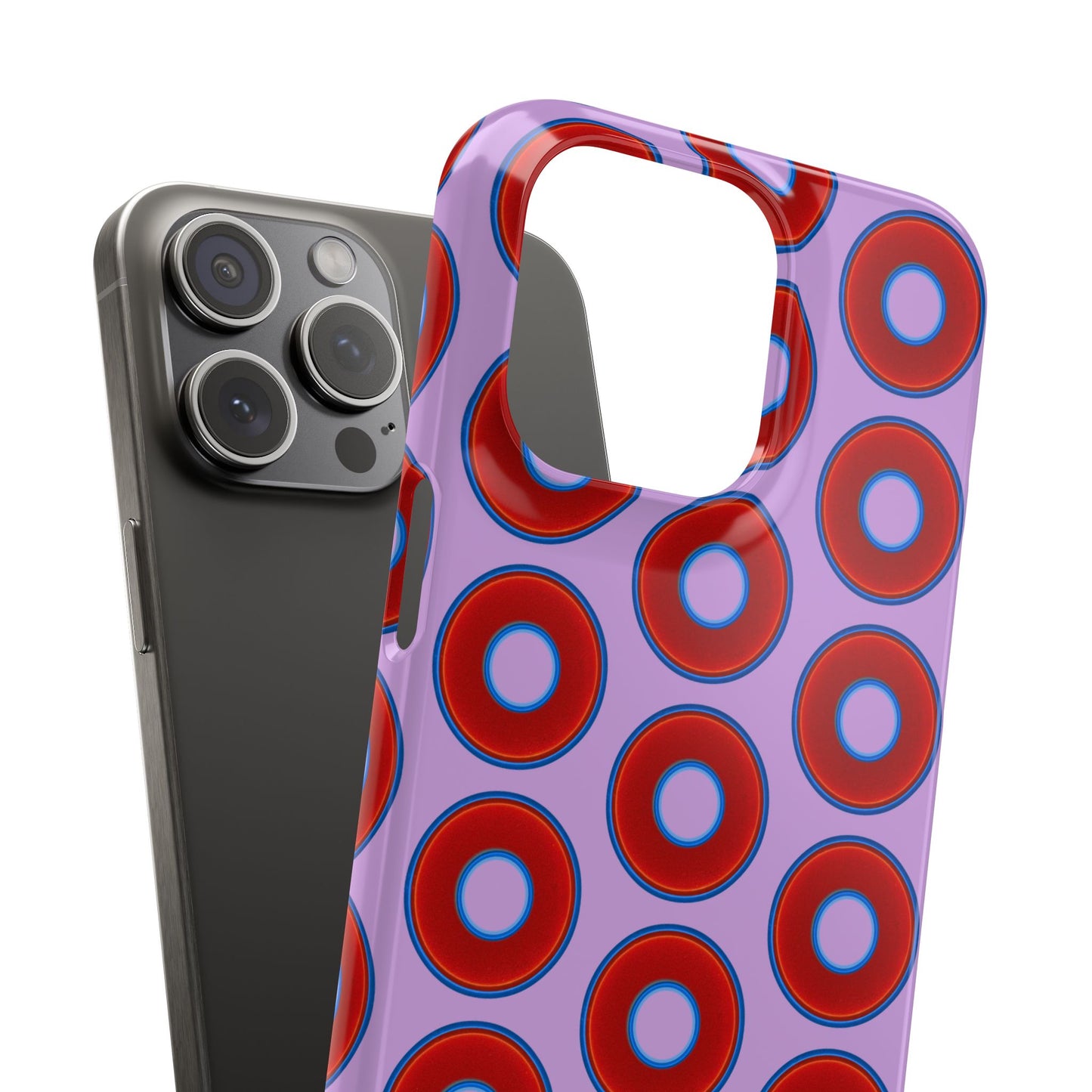 Lumpy Donut Snap Case - red vivid donut print w/wisteria purple background