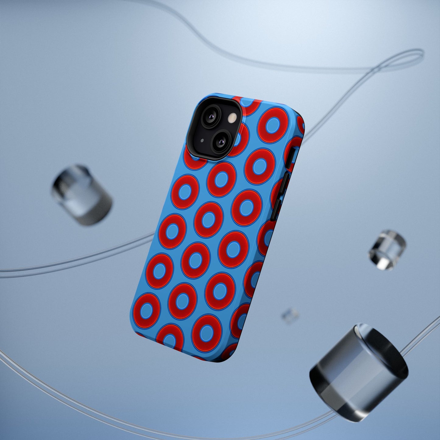 Impact-Resistant Lumpy Donut Case - red vivid donut print w/light steel blue background