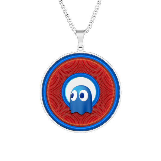 Lump's Heady Donut Necklace - 1" x 1" Stainless Steel Pendant - "Story of the Pendant" - red/blue rustic donut - variant 1