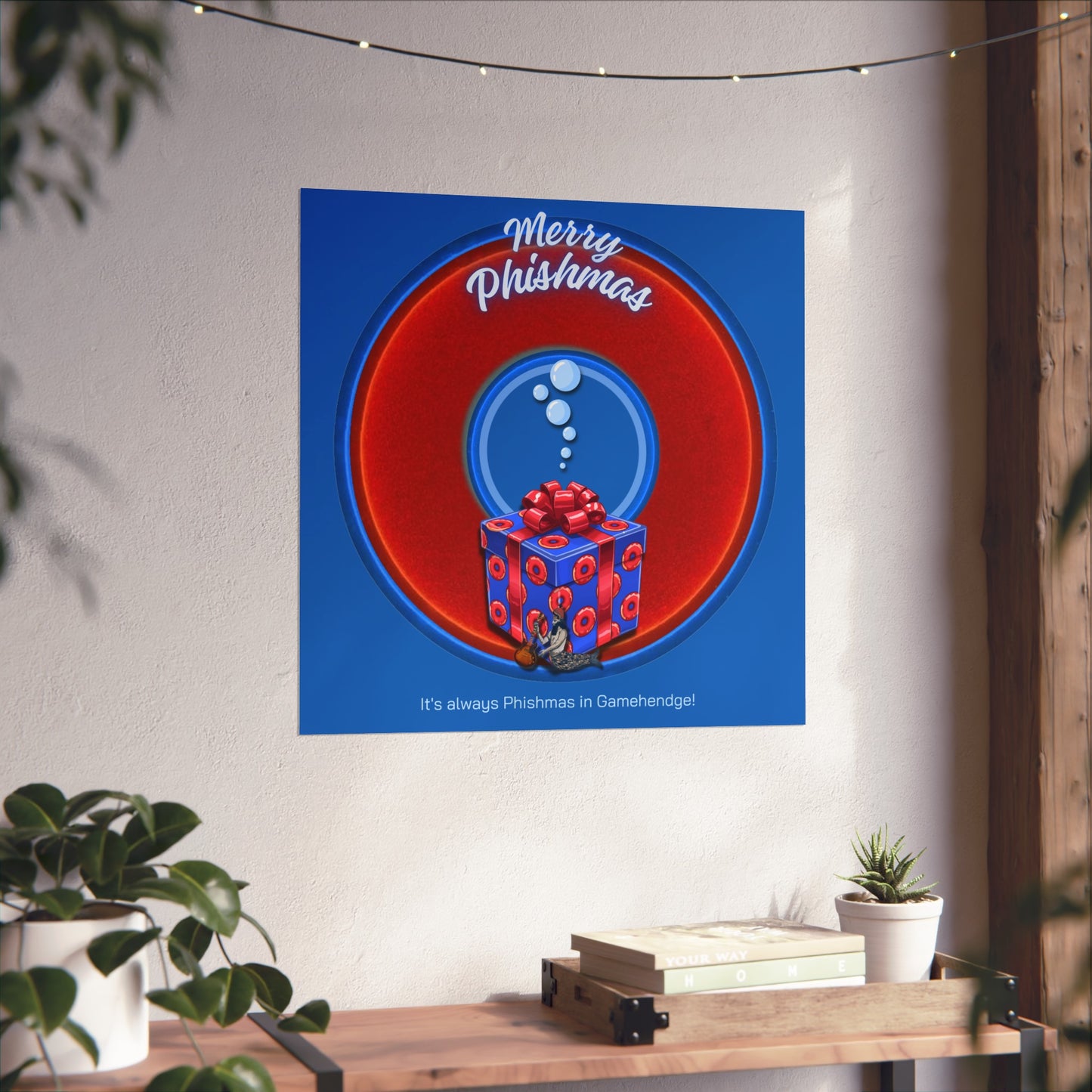 Lumpy Poster Nuts - "It's Always Phishmas in Gamehendge" - 24" x 24" 220gsm Giclée/matte  - vivid red donut w/dark royal blue background
