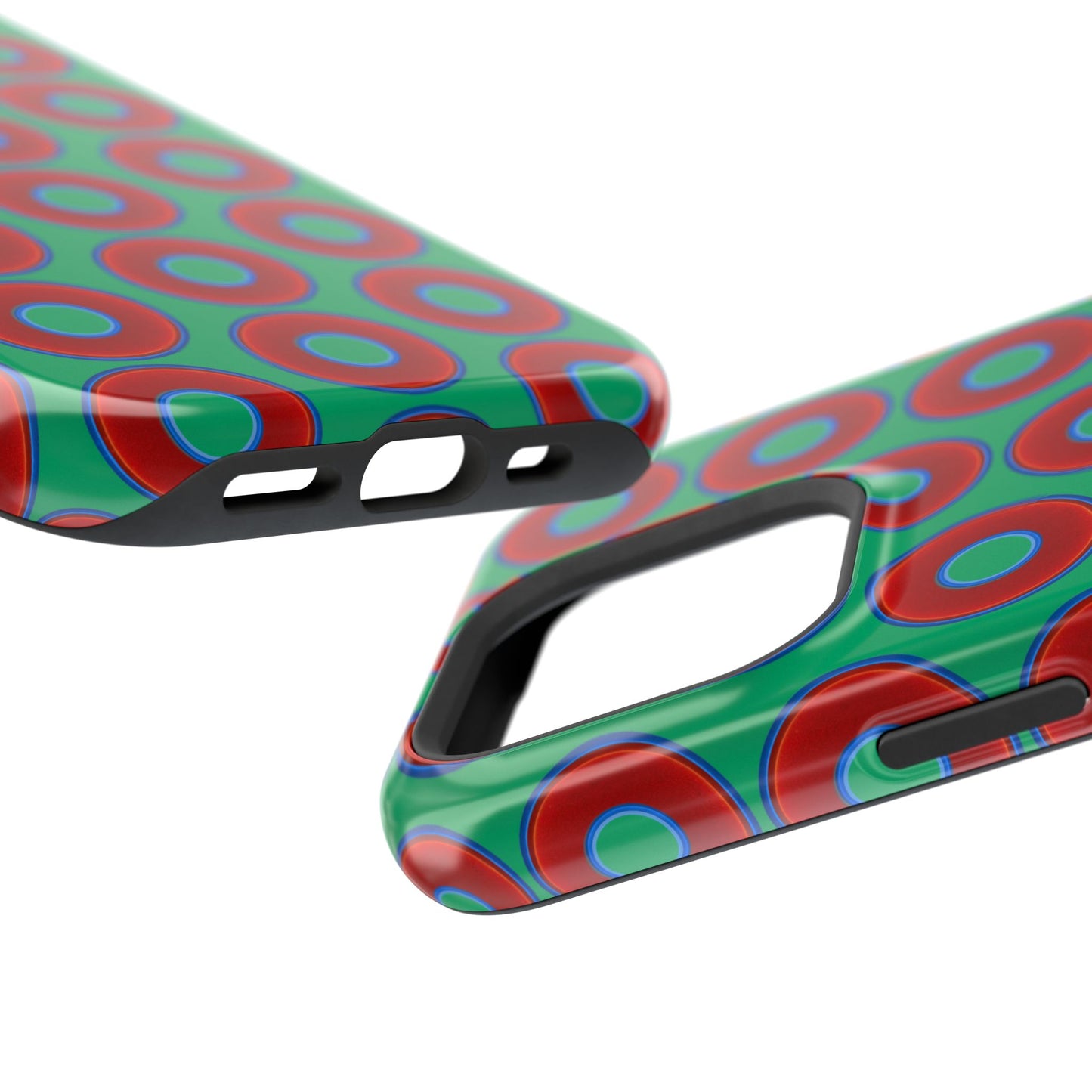 Magnetic Tough Donut Case - red vivid donut print w/jade green background