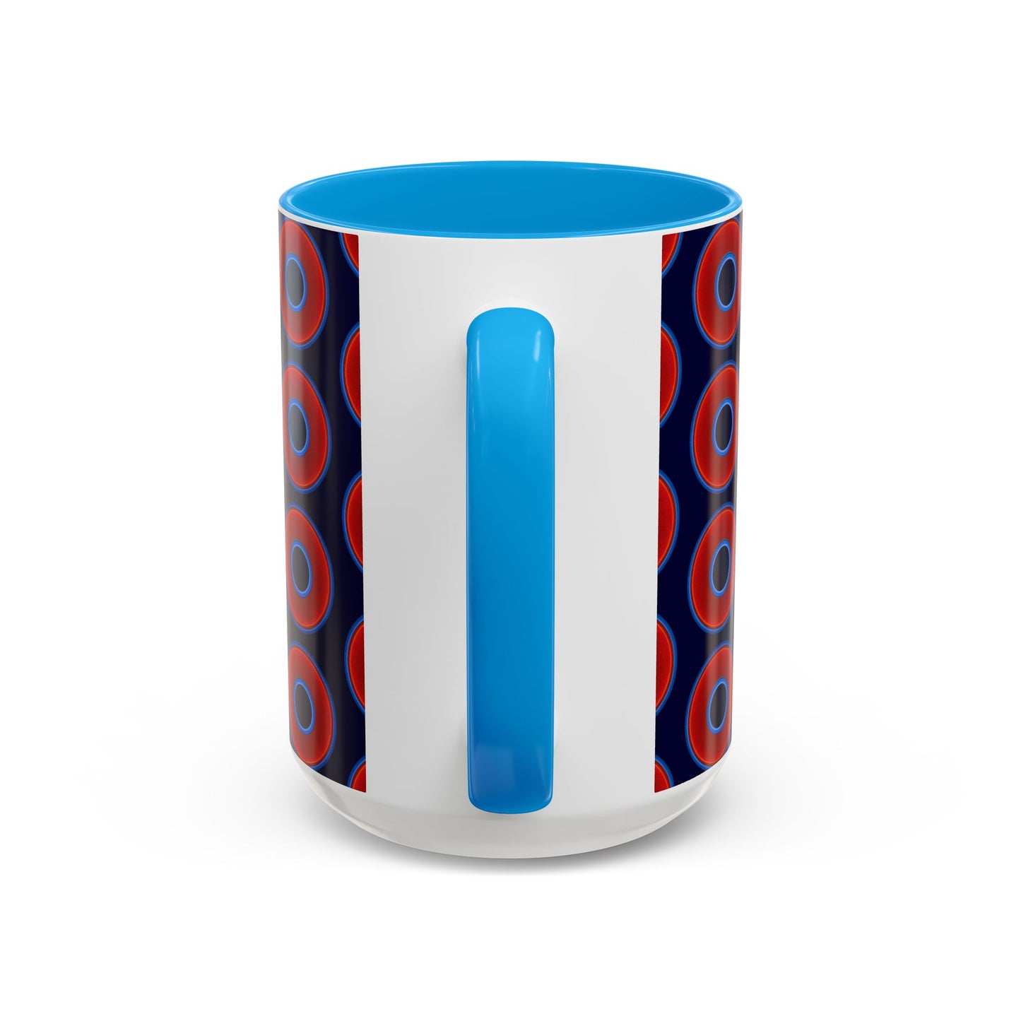 Lump's Grumpy Coffee Mug - vivid red donuts w/midnight blue background