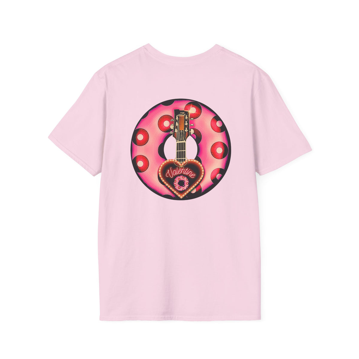 Classic Donut Tee - Unisex Soft-Style - "Would You Be My Donut?" - paradoxical faded magenta/red donut - variant 1