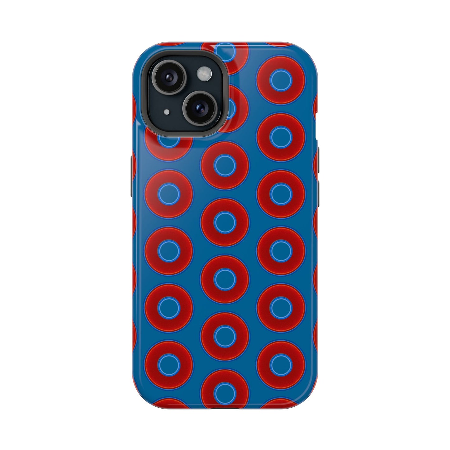Impact-Resistant Lumpy Donut Case - red vivid donut print w/wavy navy background