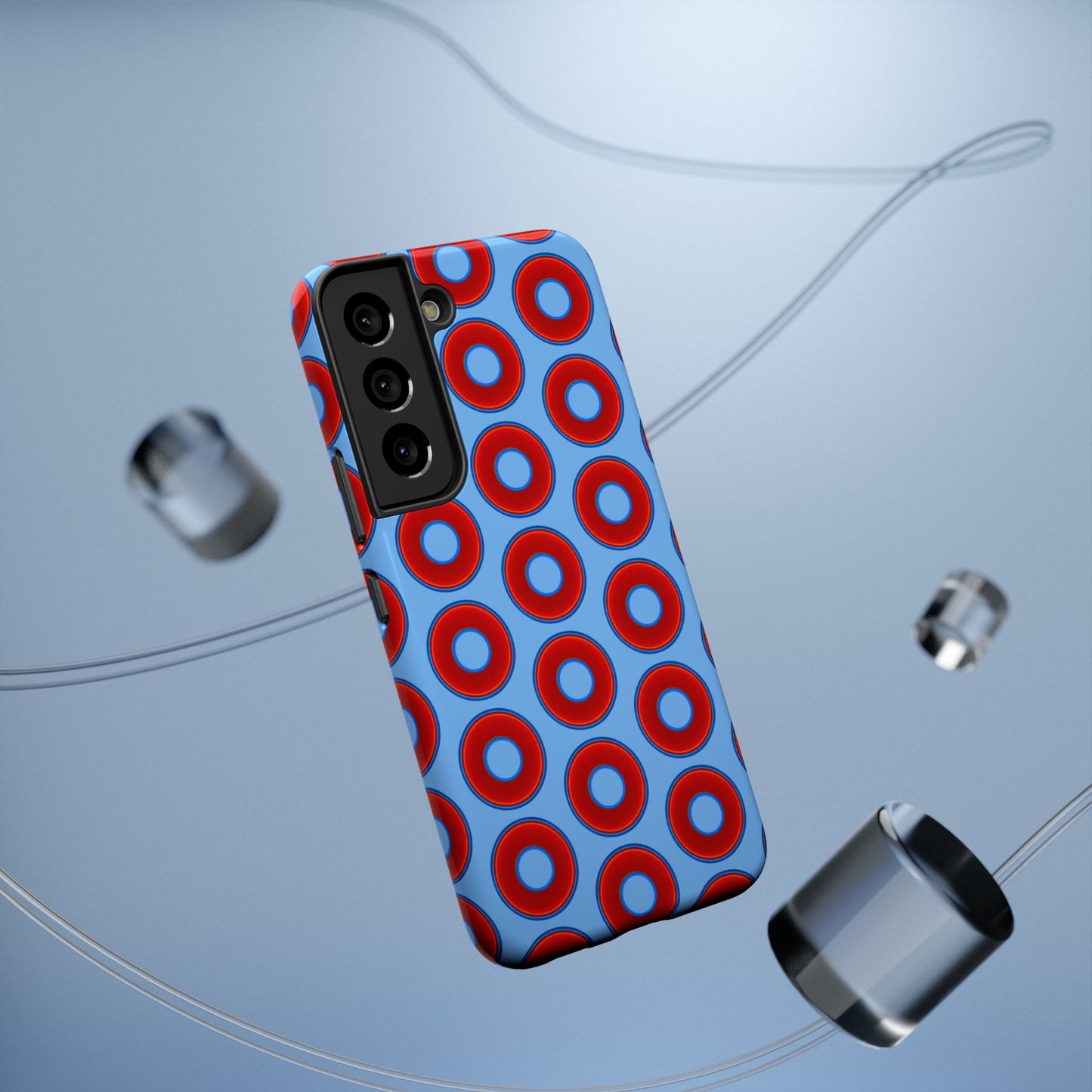 Impact-Resistant Lumpy Donut Case - red vivid donut print w/light blue background