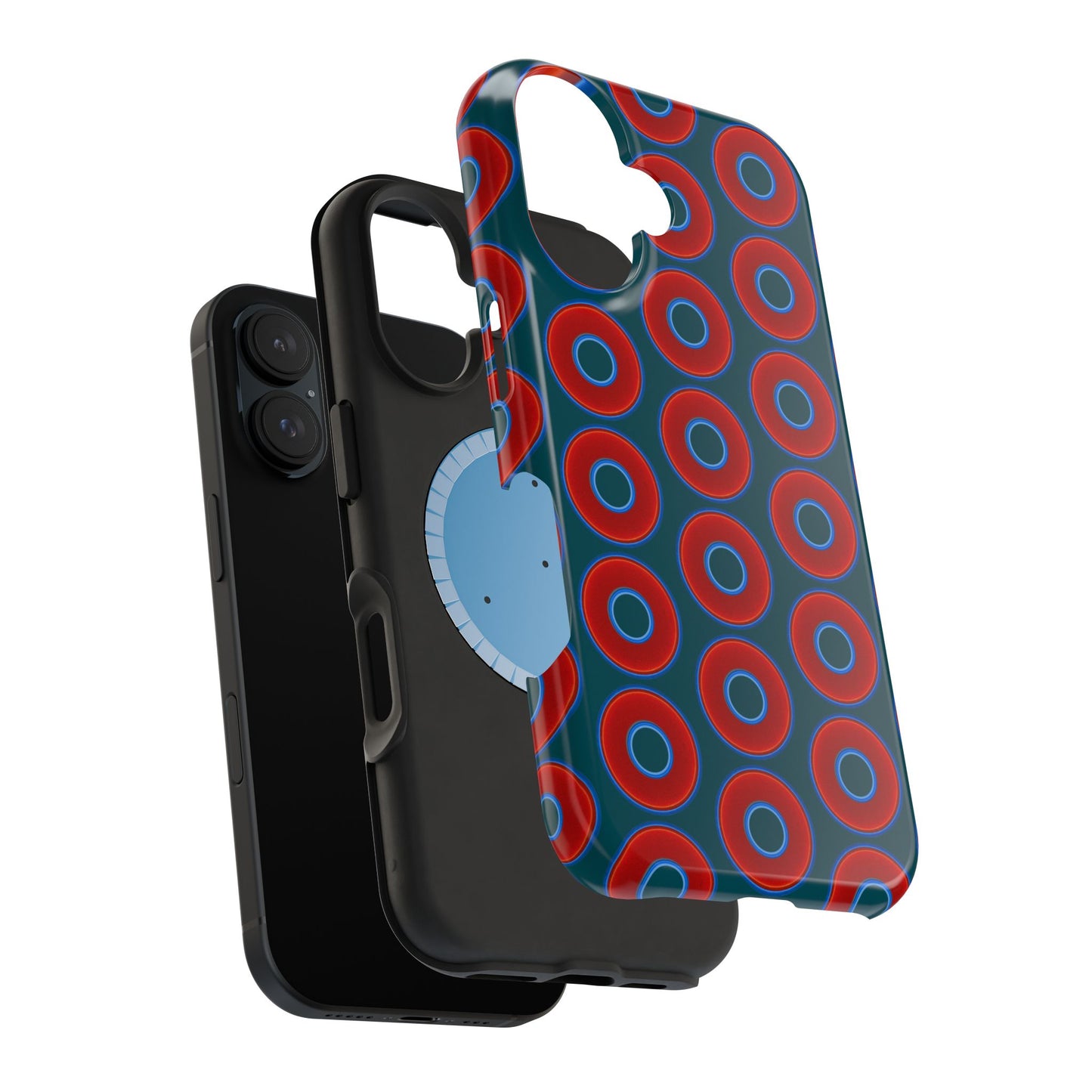 Magnetic Tough Donut Case - red vivid donut print w/midnight green background