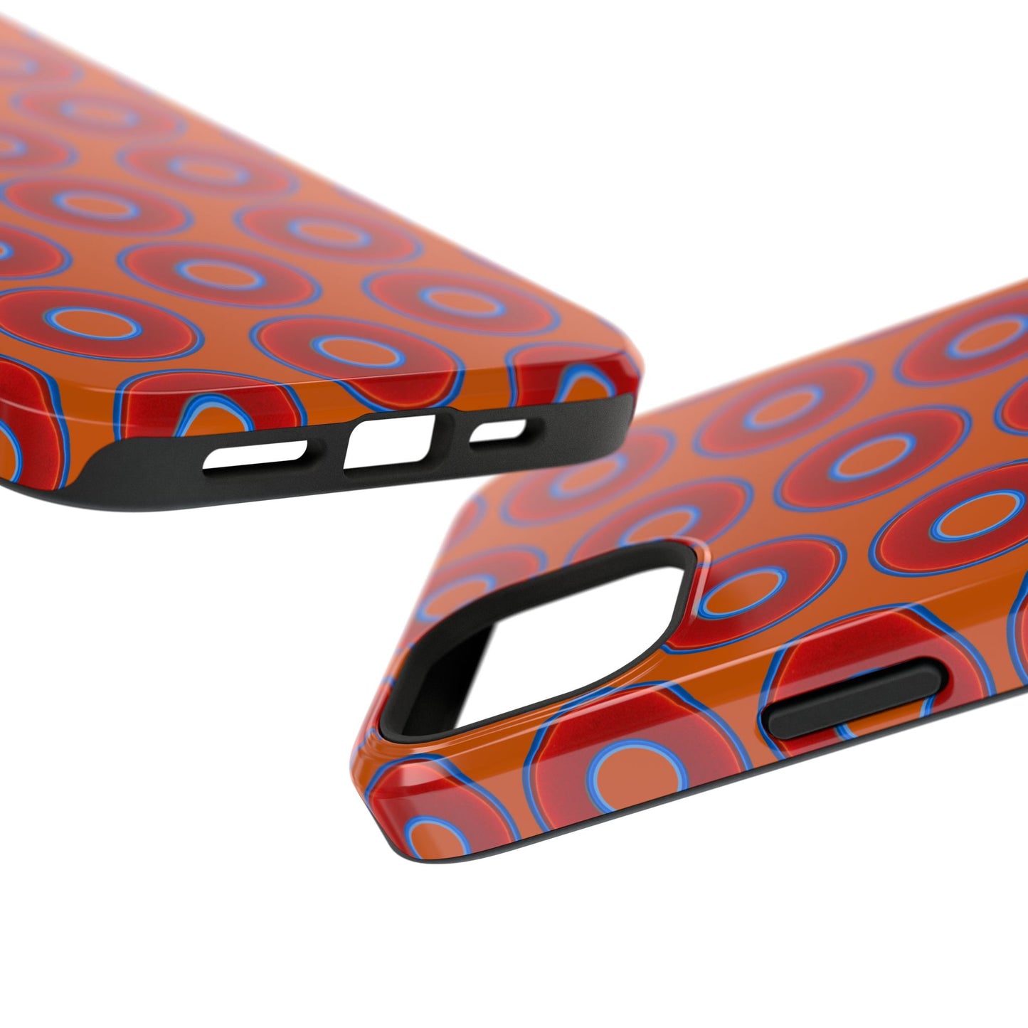 Impact-Resistant Lumpy Donut Case - red vivid donut print w/dark orange background