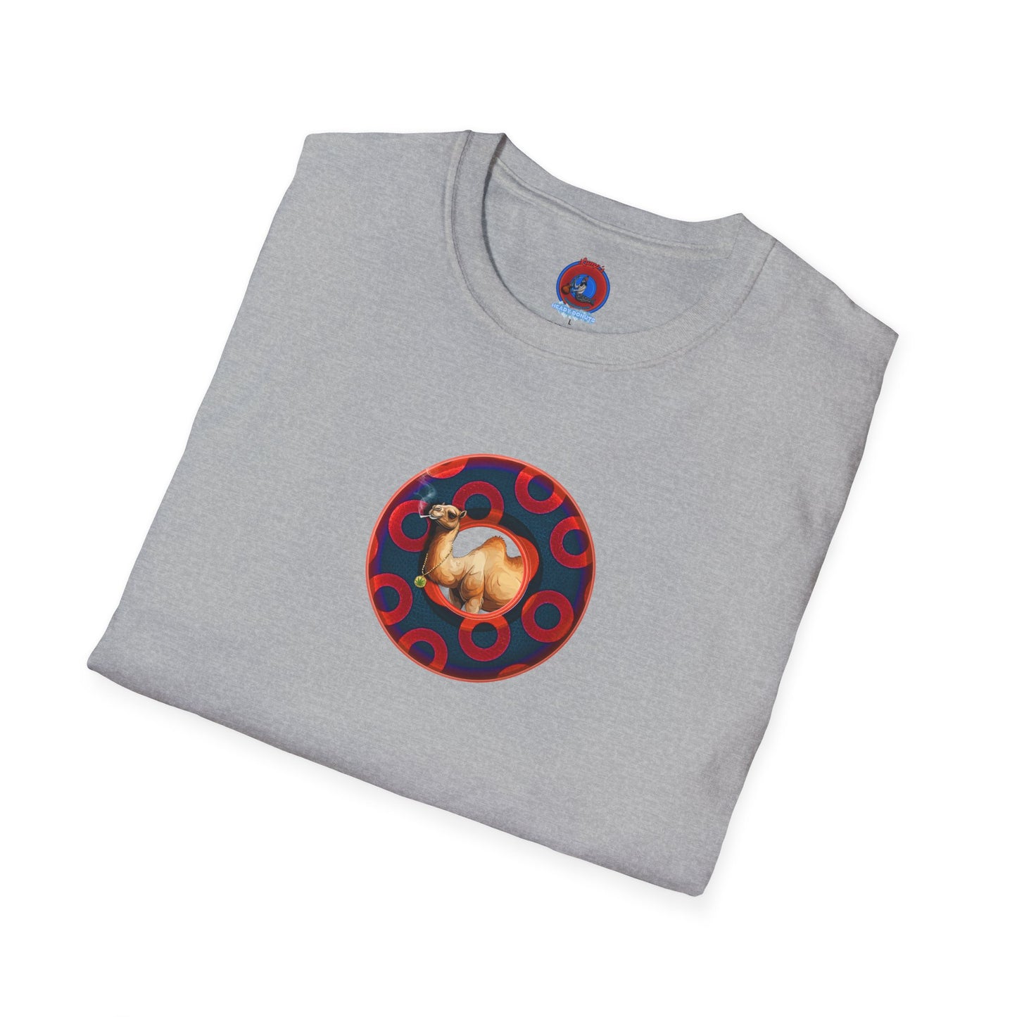 Classic Donut Tee - Unisex Soft-Style - "Joe Camel's Super Cool Donut" - rustic paradox donut - dark navy/red donuts