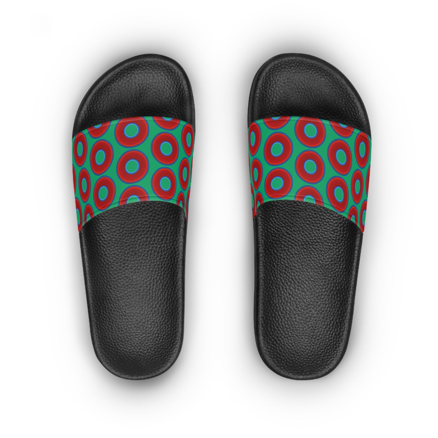Lumpy Sandals - slip-ons - red vivid donuts w/jade green background