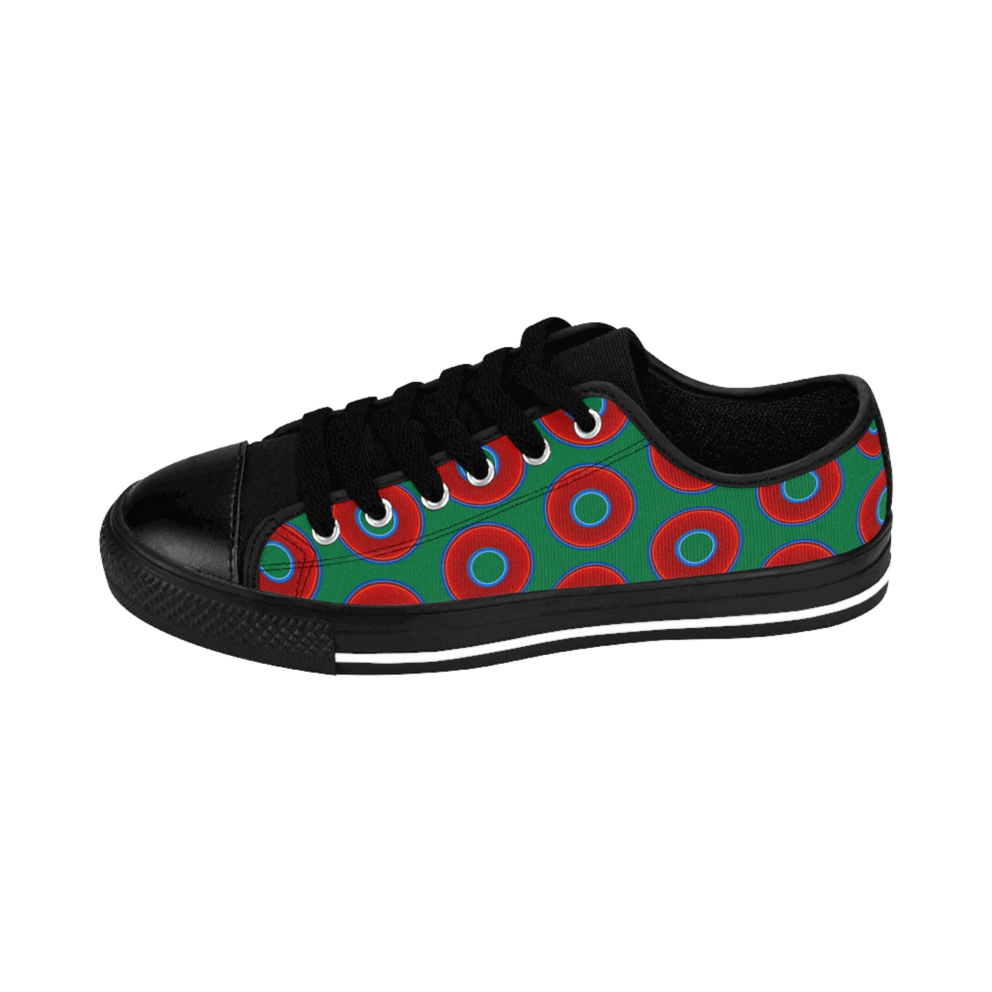 Women's Cushiony Convectors - Low Top - large red vivid donut print w/green background