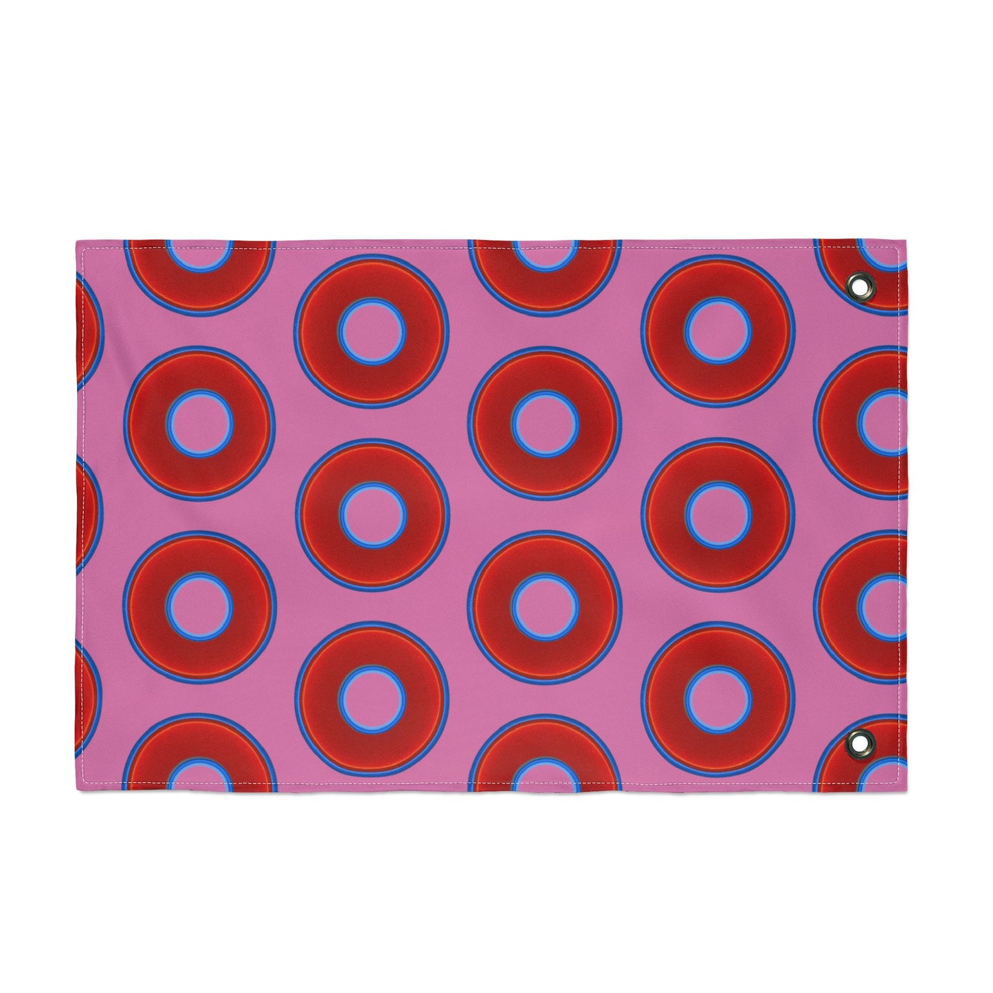 Lumpy Flagpole Sitters - Donut Flags [12" x 18"] - red vivid donut print w/pink background