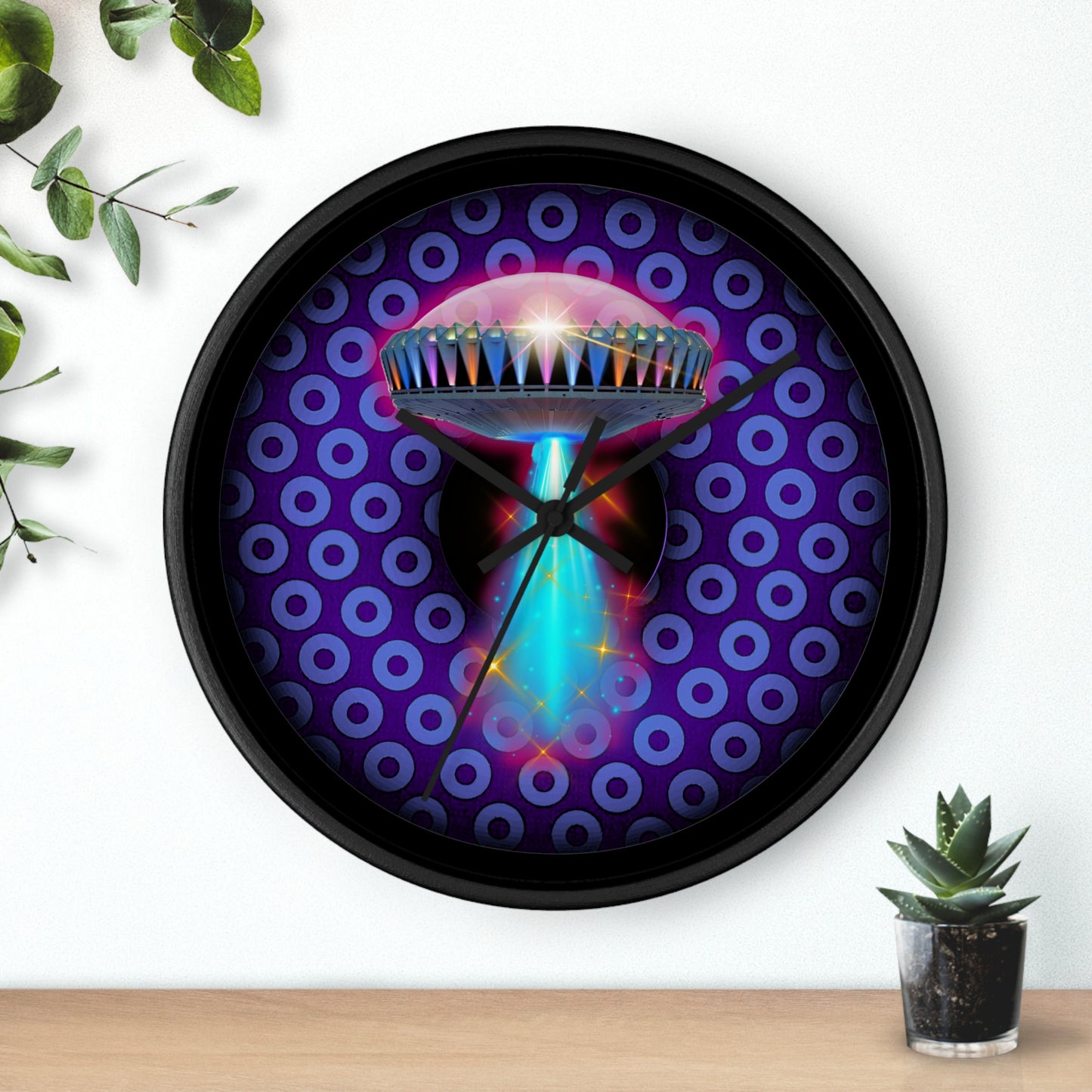 Lumpy Wall Clock - "They Serve Donuts on the Mothership now" - variant 4 - paradoxical purple/light blue donut w/black background
