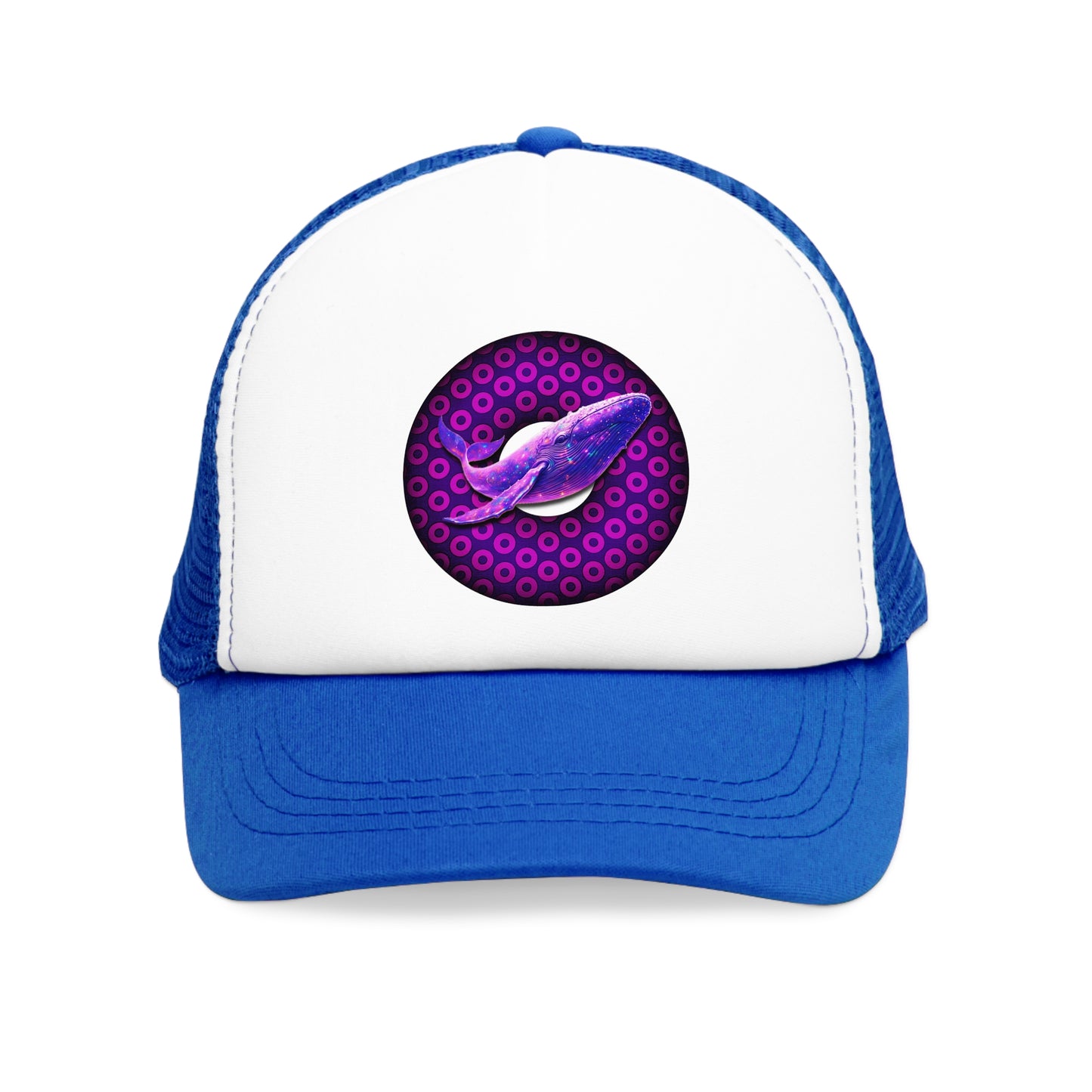 Lumpy Trucker Hat - "A Whale of a Good Time Donut" - variant 2 - paradoxical blue donut print w/humpback beauty