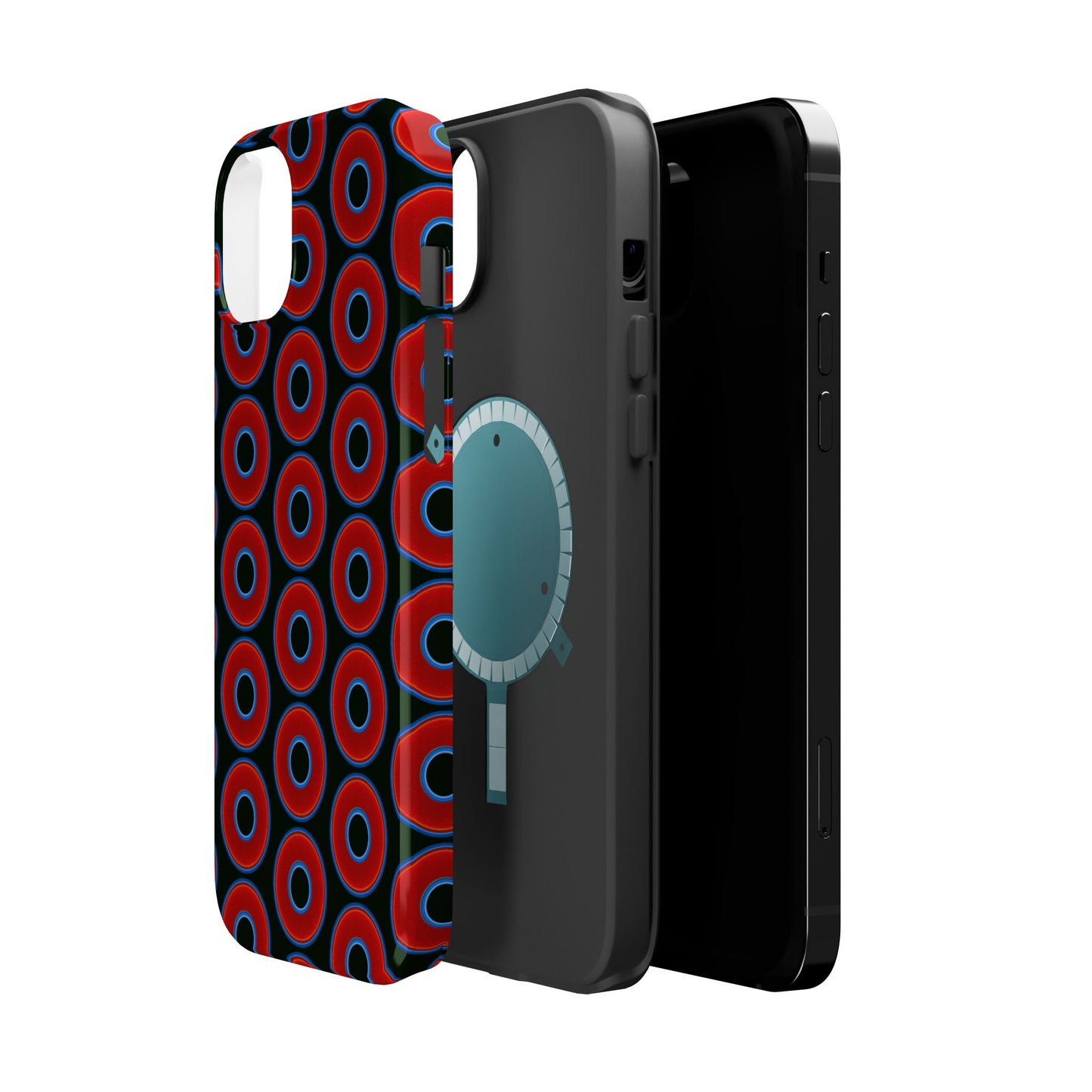 Magnetic Tough Donut Case - red vivid donut print w/midnight green background
