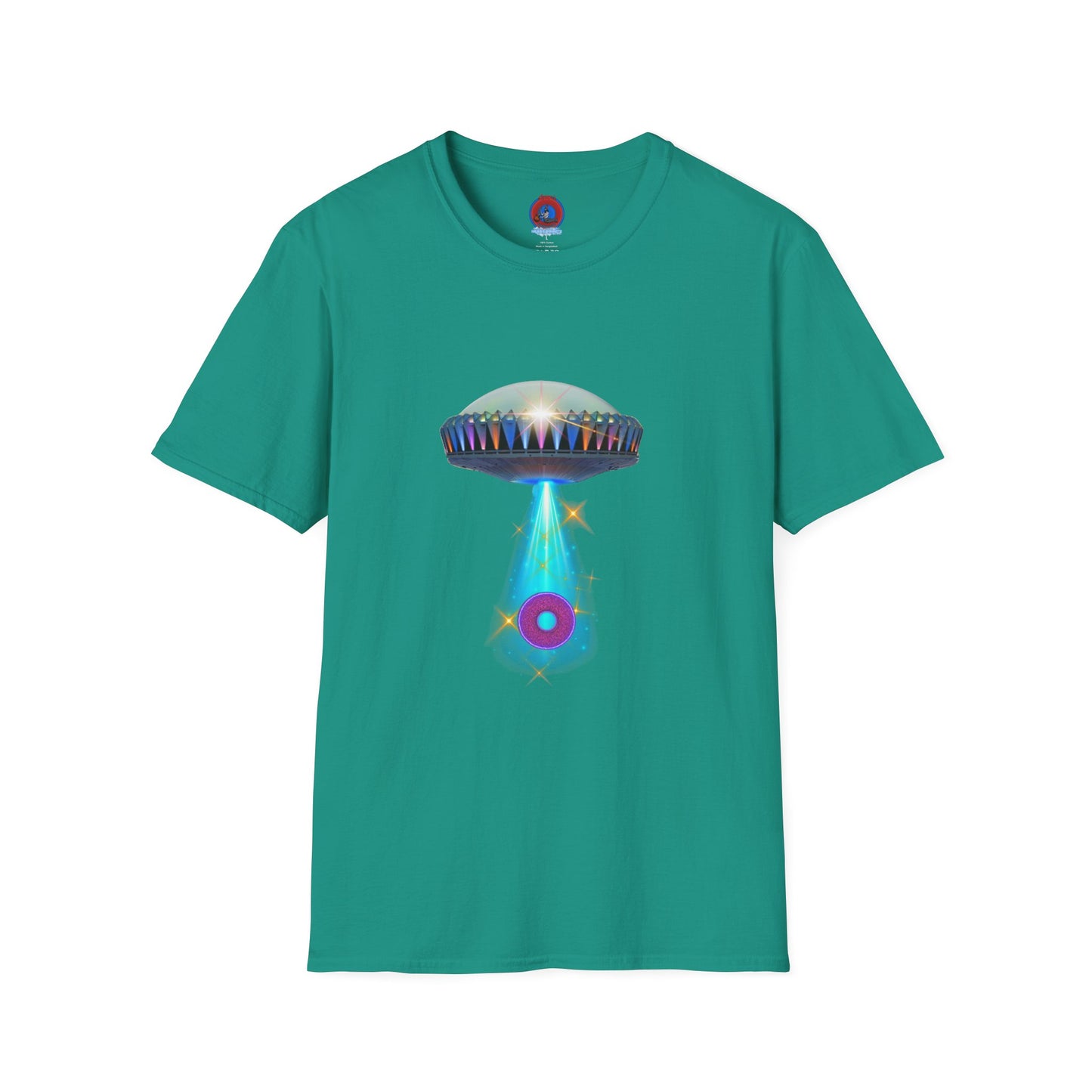 Classic Donut Tee - Unisex Soft-Style - "Donuts now Served on the Mothership" - series 1.0  - variant 6  - tractor-beamed donut