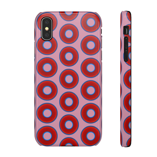 Lumpy Donut Snap Case - red vivid donut print w/pale magenta background