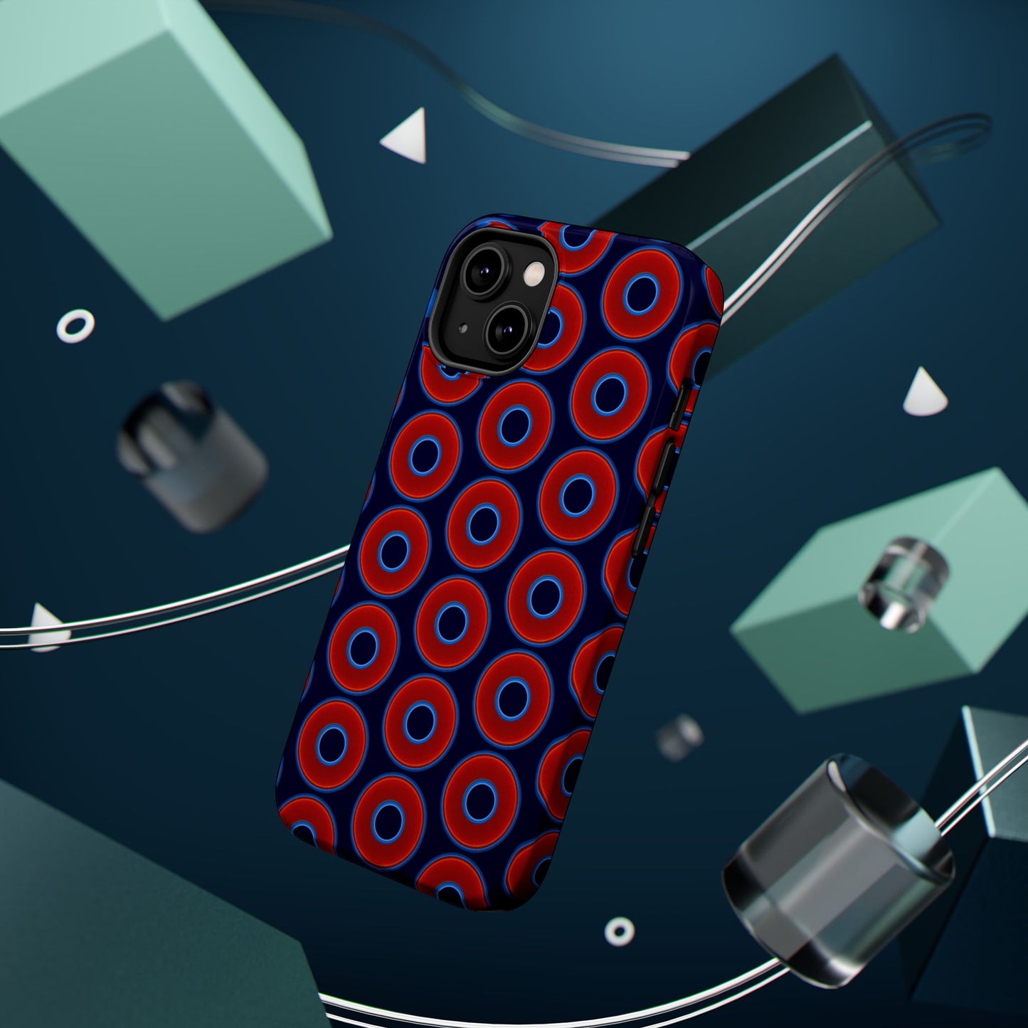 Magnetic Tough Donut Case - red vivid donut print w/midnight blue background
