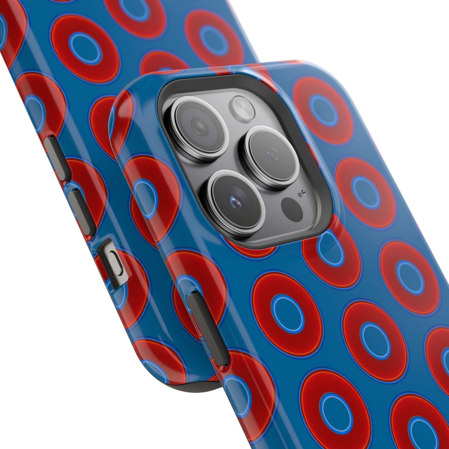 Impact-Resistant Lumpy Donut Case - red vivid donut print w/wavy navy background