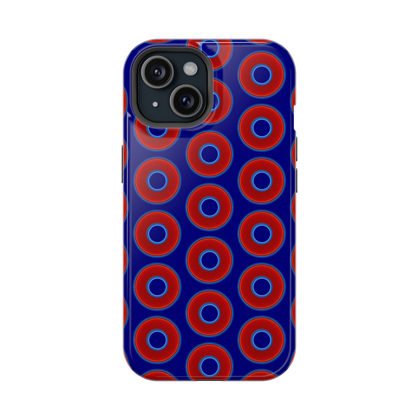 Impact-Resistant Lumpy Donut Case - red vivid donut print w/vivid navy background