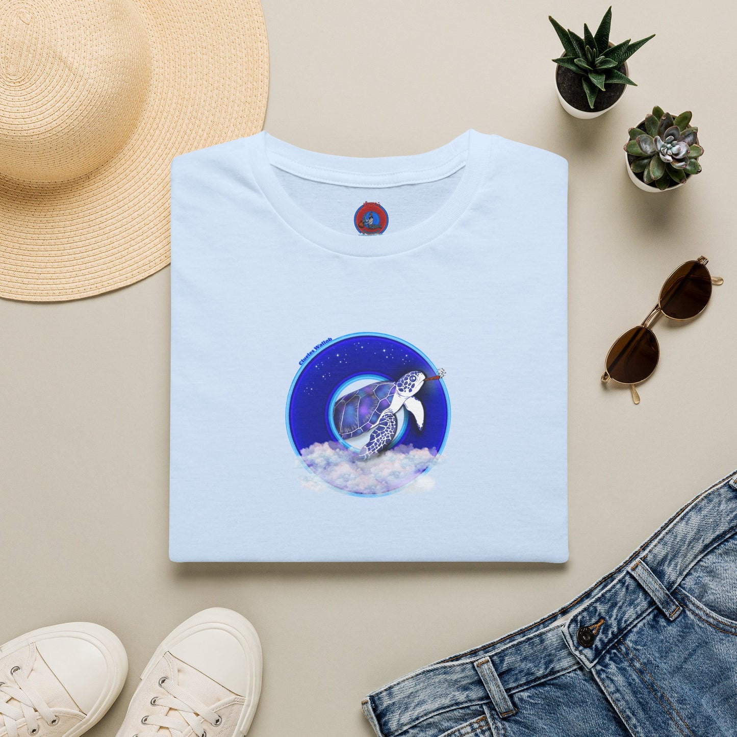 Classic Donut Tee - Unisex Soft-Style - "Clueless Wallob's Donuts" - vivid blue sky donut