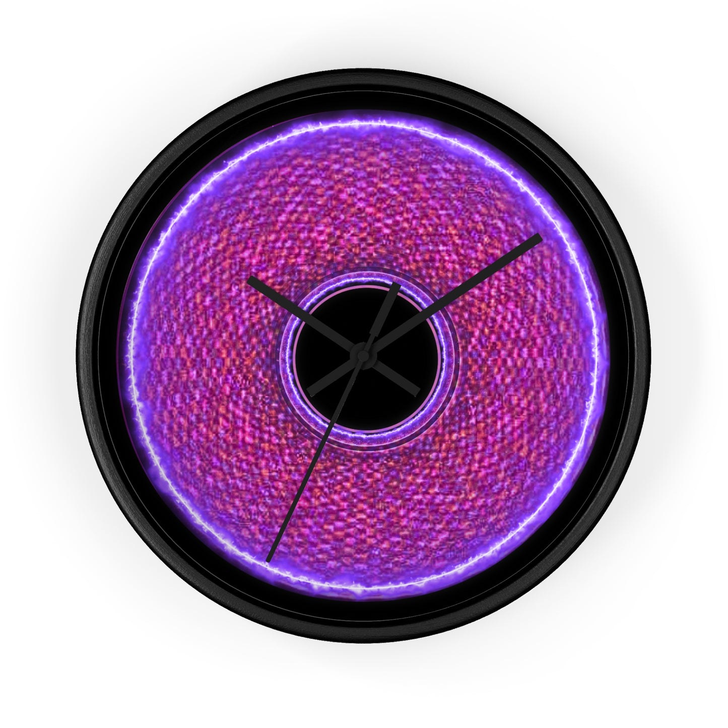 Lumpy Wall Clock - "The Frankenstein Donut Clock... it's Alive!" purple pixilated donut w/black background