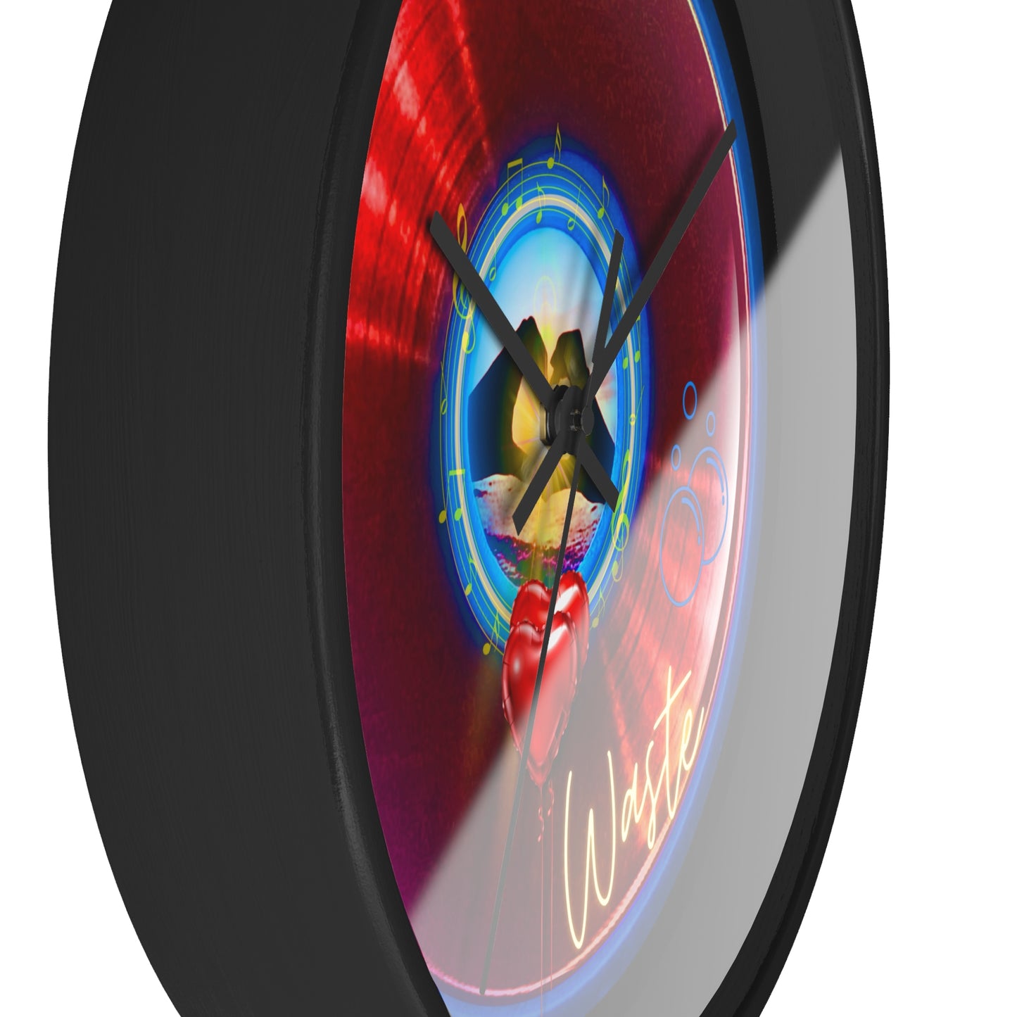 Lumpy Wall Clock - "Waste of a Perfectly Good Donut Clock" - variant 1 - vivid red donut w/black background