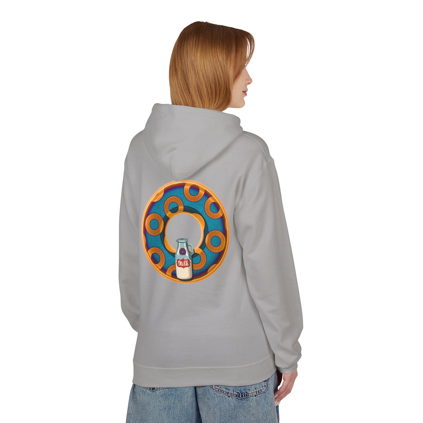 Fleece Harry Hoodies [Midweight Soft-style] - "Wooked Cream Dairy - YEMSG Donut" - blue/orange rustic paradox donut - variant 4