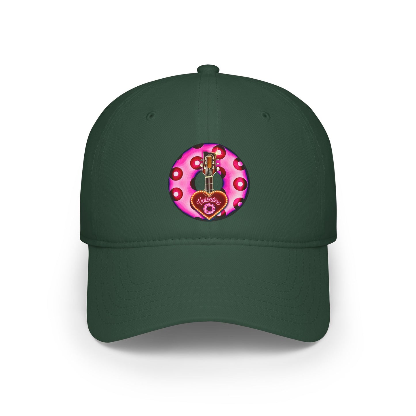 Lumpy Donut Baseball Cap - "Would You Be My Donut?" - paradoxical bright magenta/red blimpy donut w/ - variant 2