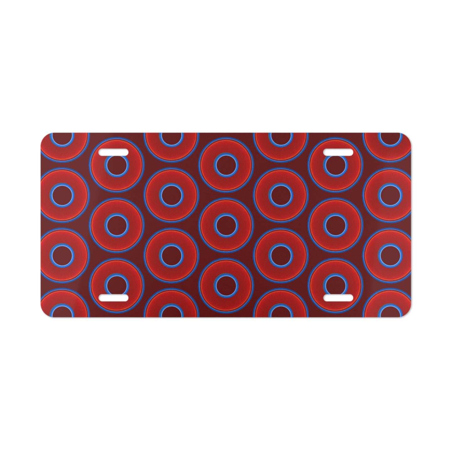 Lumpy Donut Vanity Plate - red vivid donut print w/dark red background