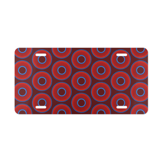 Lumpy Donut Vanity Plate - red vivid donut print w/dark red background