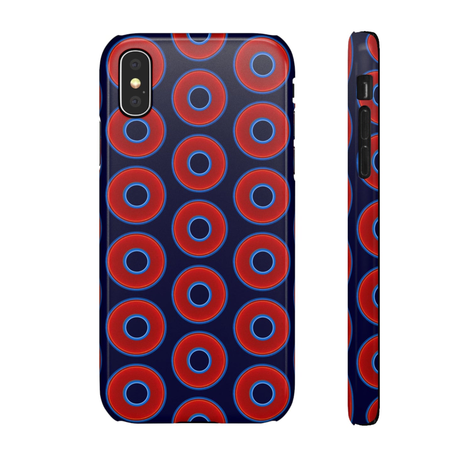 Lumpy Donut Snap Case - red vivid donut print w/midnight blue background