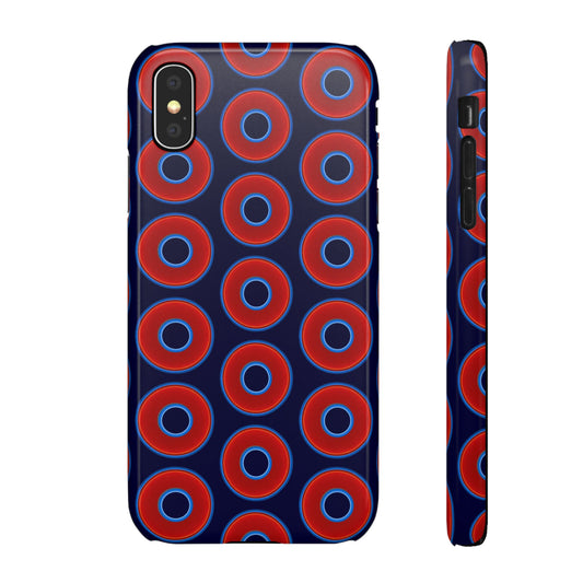 Lumpy Donut Snap Case - red vivid donut print w/midnight blue background