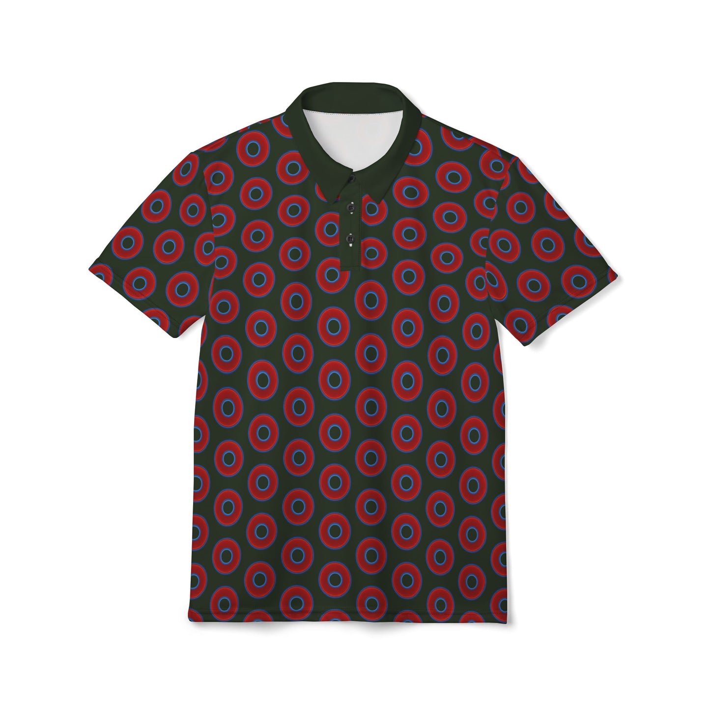 AOP Donut Polo - vivid donut print w/deep forest green background [unisex]