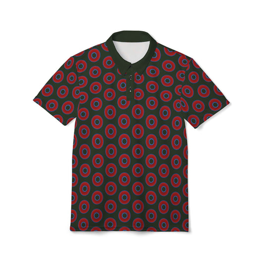 AOP Donut Polo - vivid donut print w/deep forest green background [unisex]