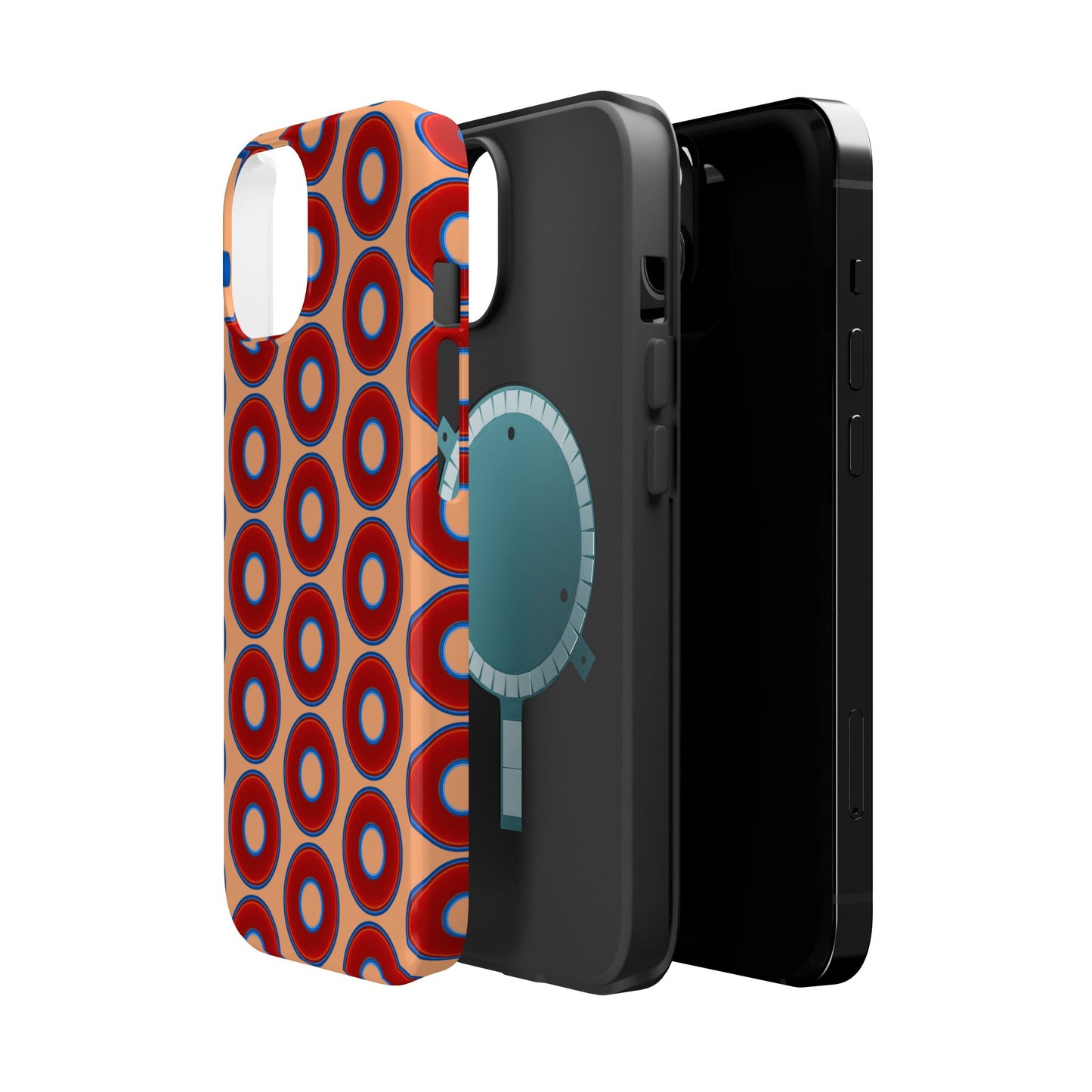Magnetic Tough Donut Case - red vivid donut print w/peach background