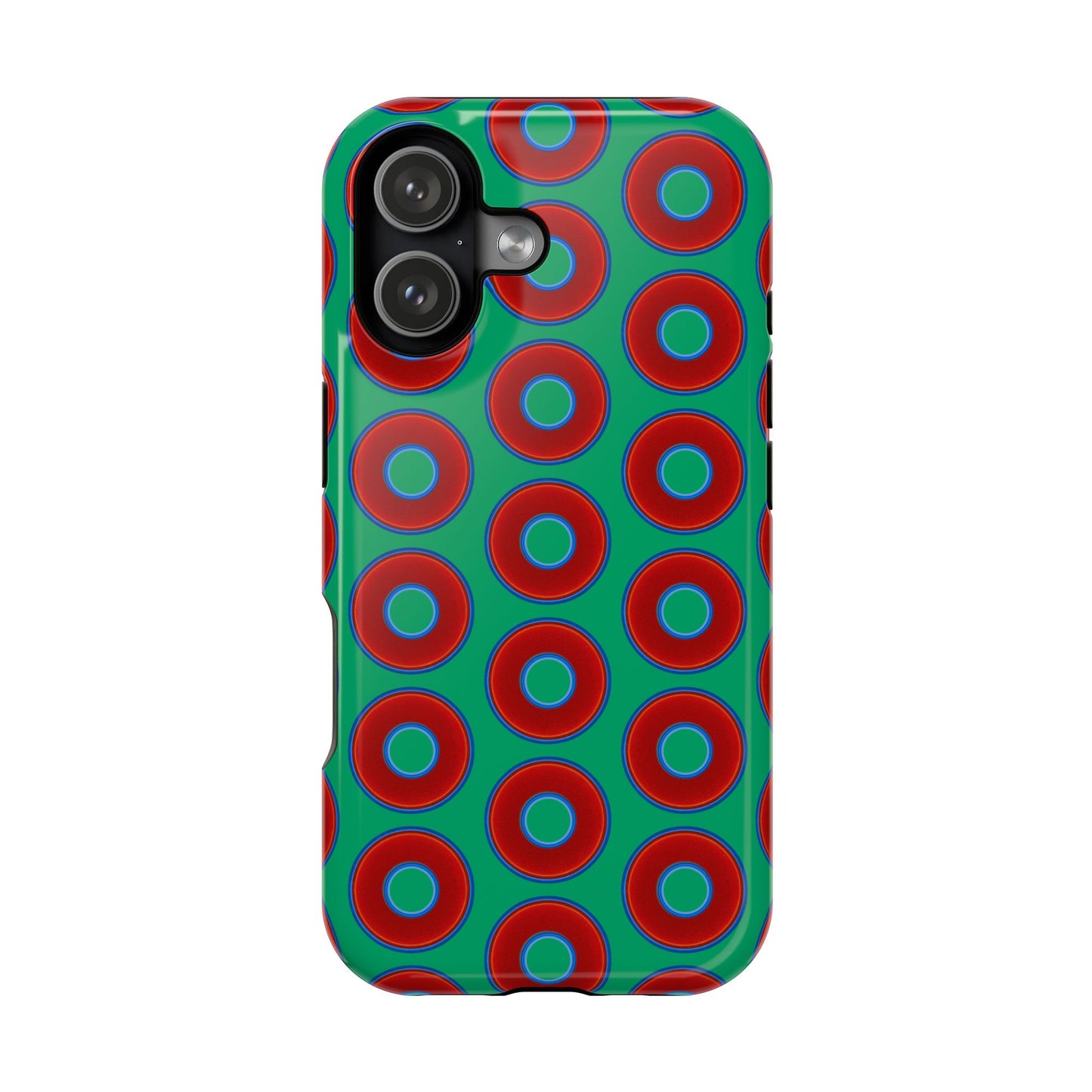 Impact-Resistant Lumpy Donut Case - red vivid donut print w/jade green background