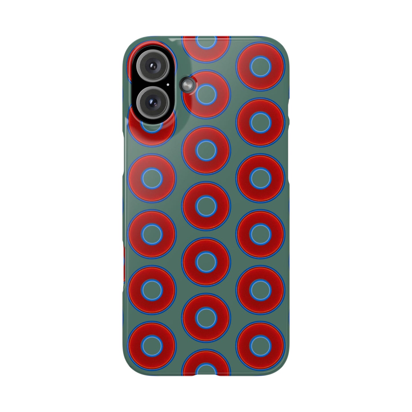 Lumpy Donut Snap Case - red vivid donut print w/Fenway green background