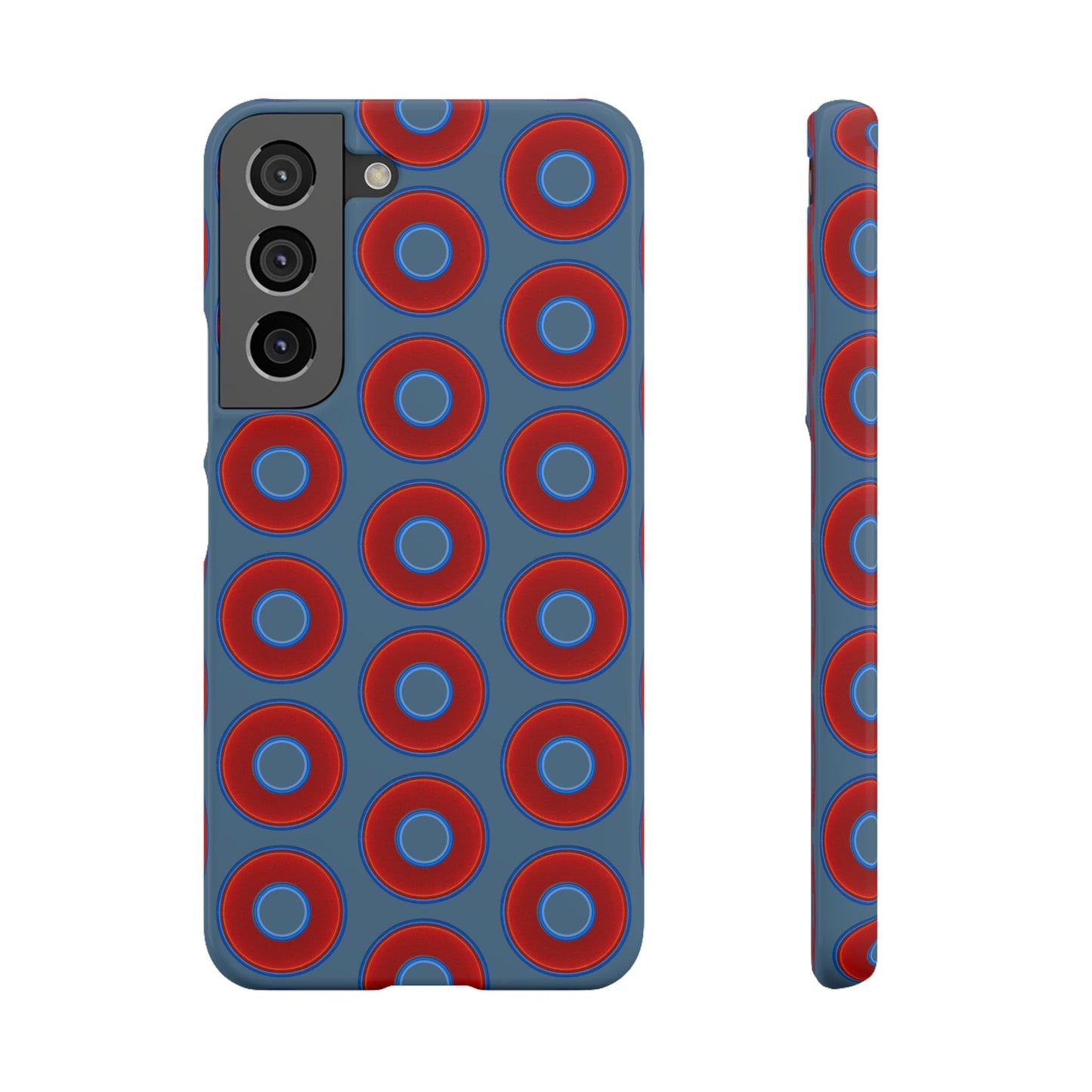 Lumpy Donut Snap Case - red vivid donut print w/steel blue background
