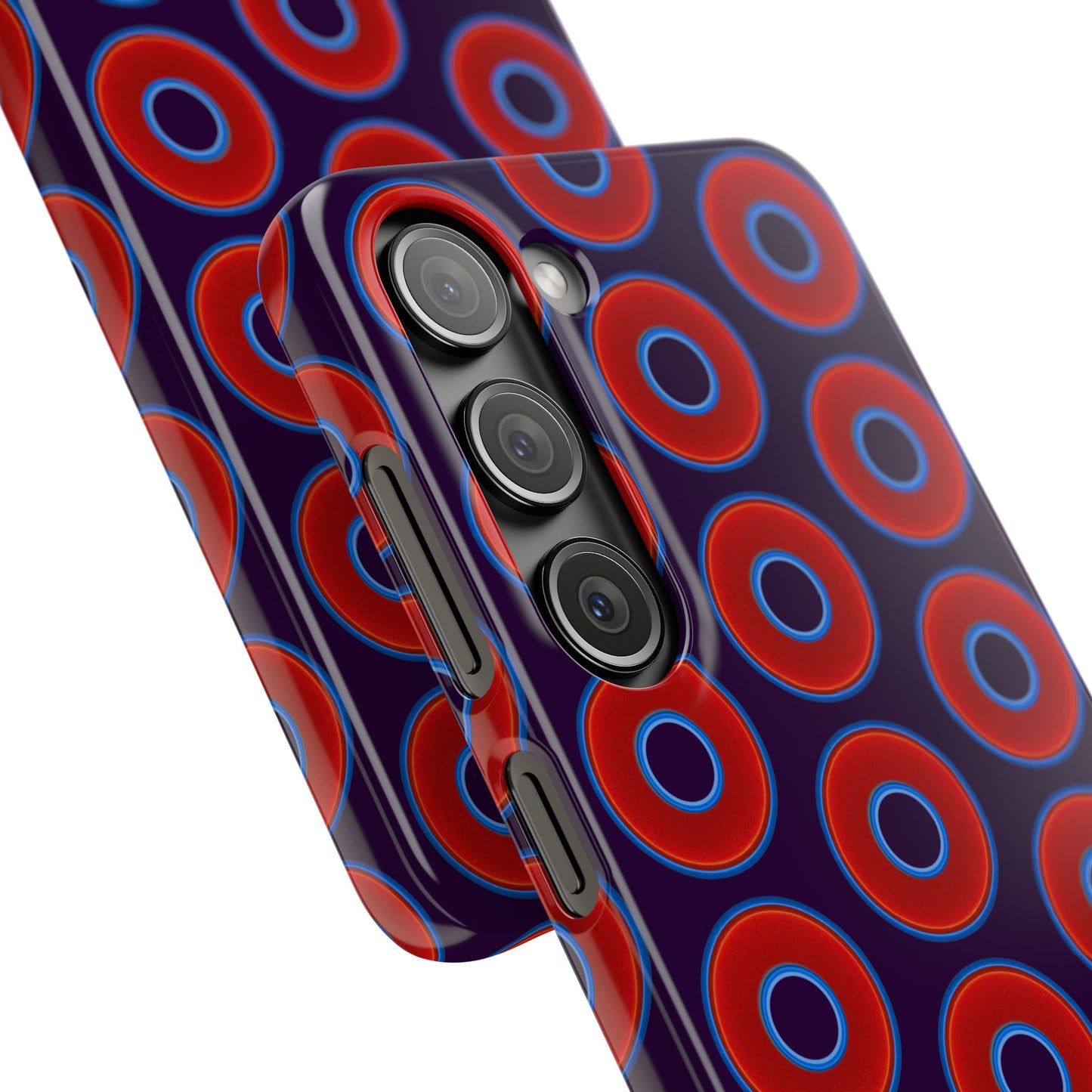 Lumpy Donut Snap Case - red vivid donut print w/midnight purple background