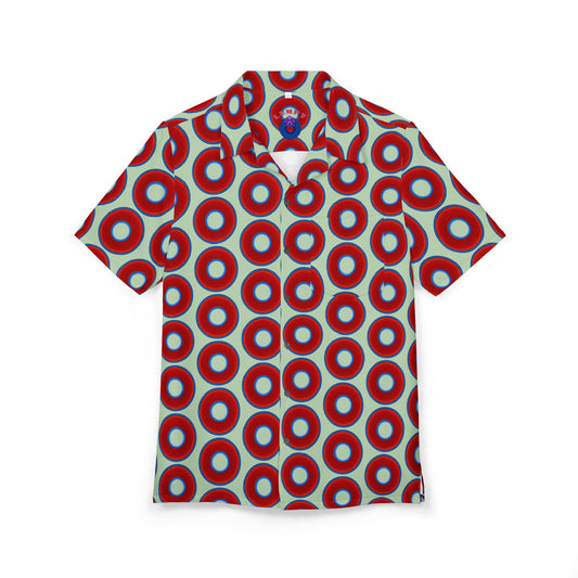Wilson's 'Epic Hawaiian-Punch' Shirt - vivid red donut print w/seafoam background [unisex]