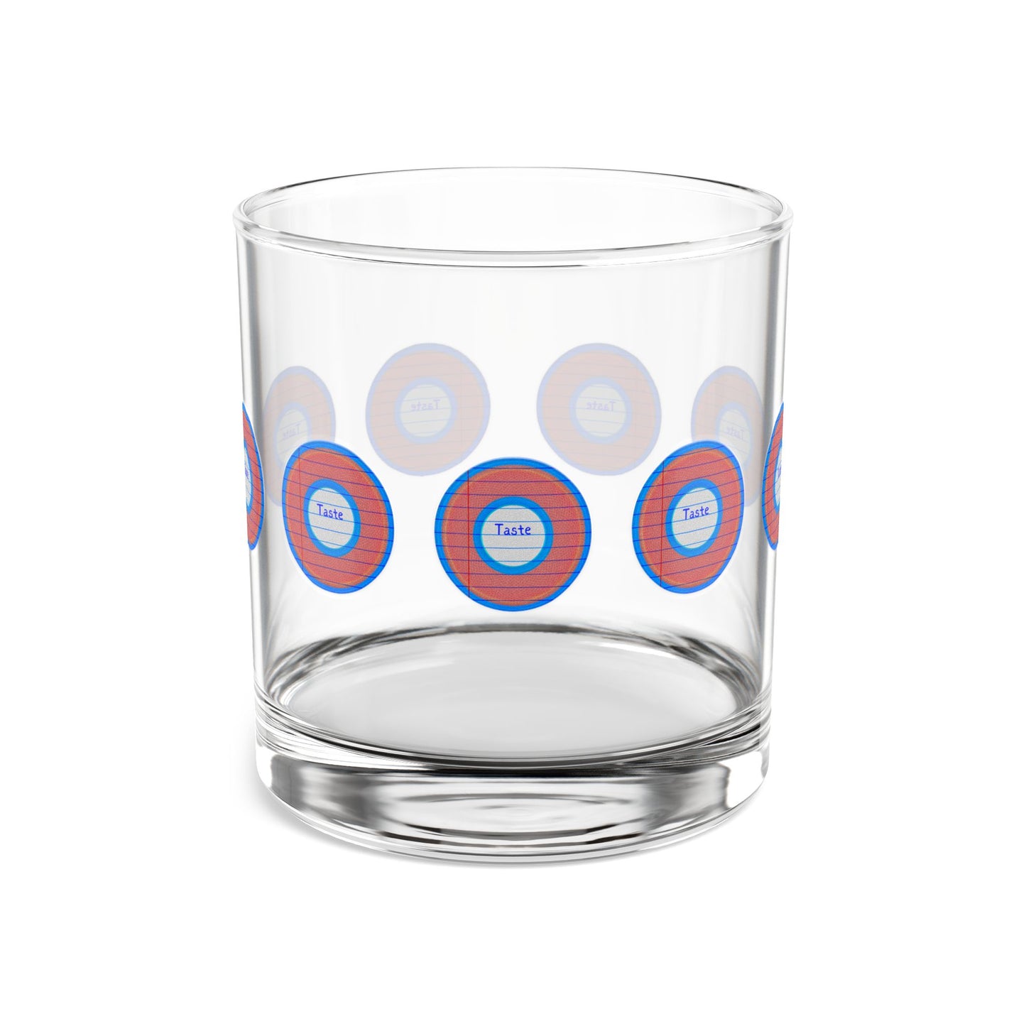 10oz Lumpy Rock Glass - "Tasty on the Rocks" - rustic red/blue donuts