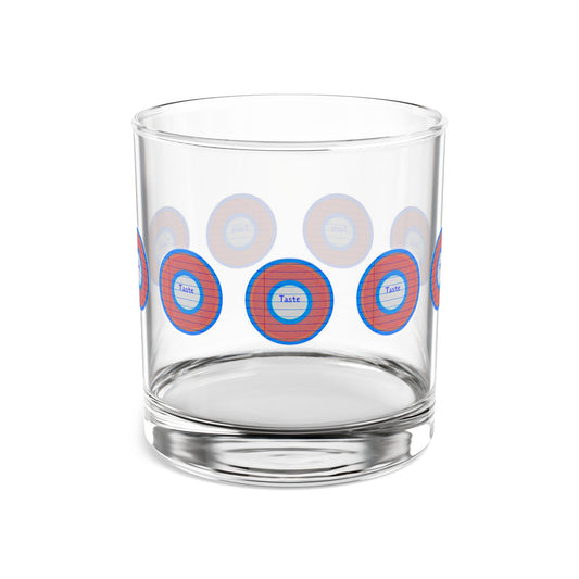 10oz Lumpy Rock Glass - "Tasty on the Rocks" - rustic red/blue donuts