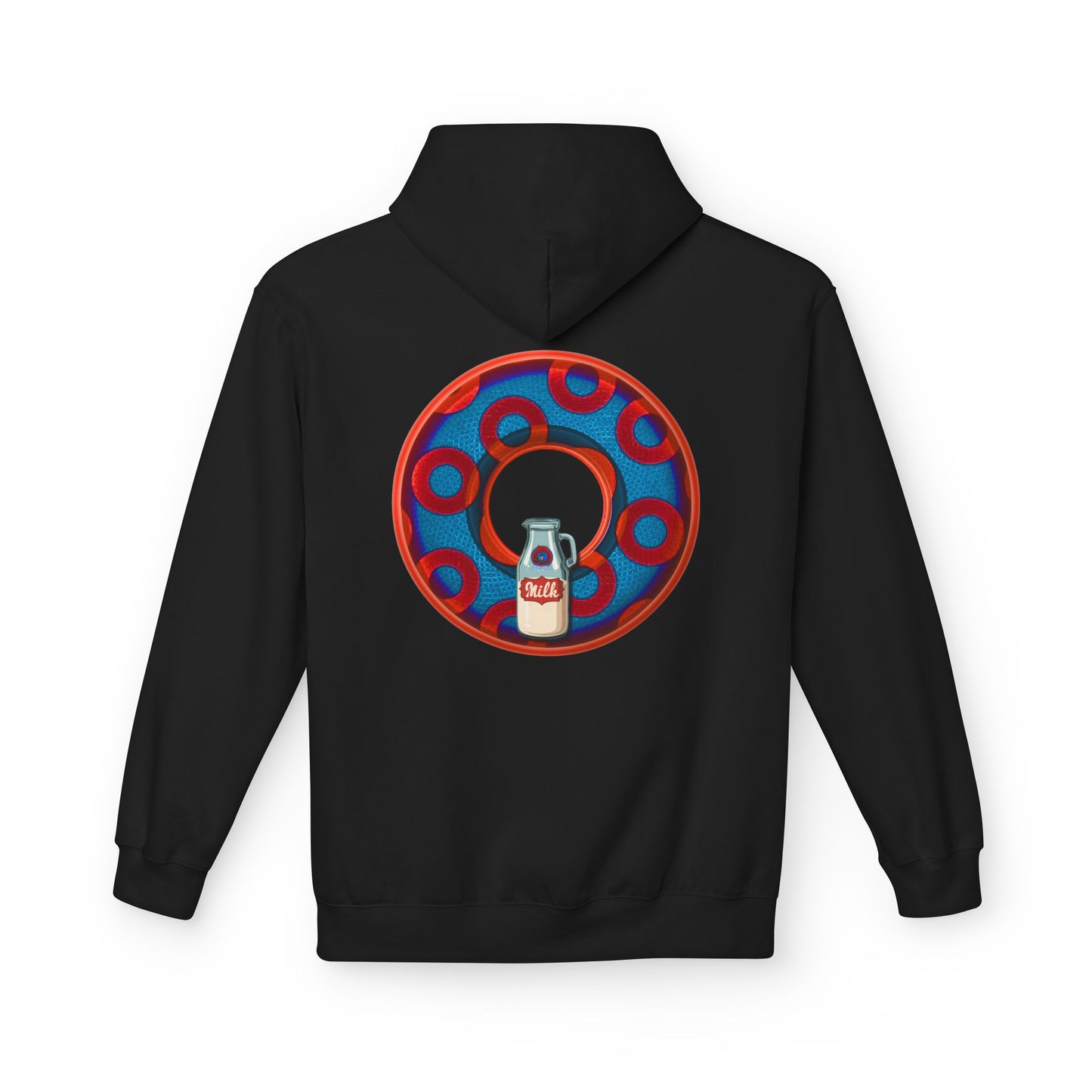 Fleece Harry Hoodies [Midweight Soft-style] - "Wooked Cream Dairy - YEMSG Donut" - blue/red rustic paradox donut - variant 1