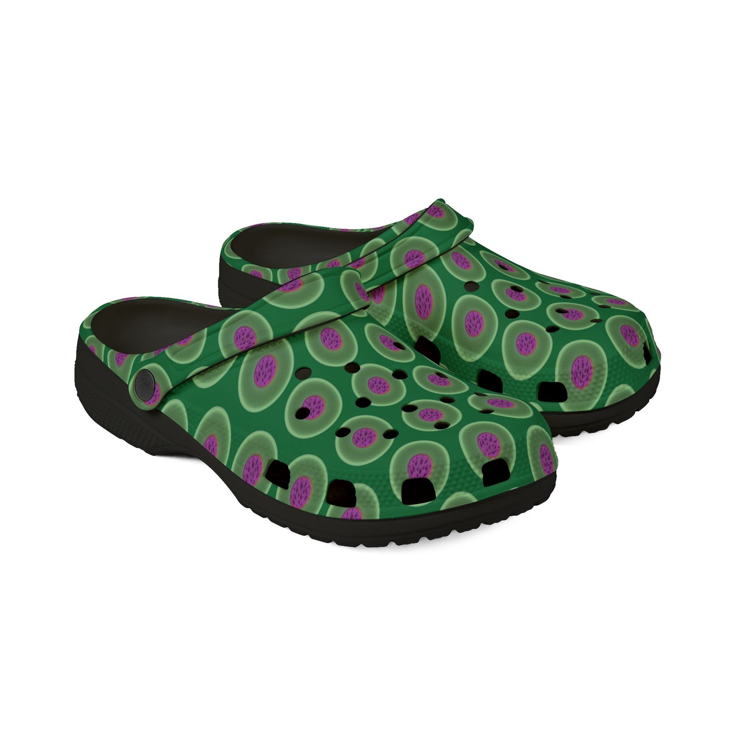 Spatchcocks - donut slip-on shoes - "The Donut Swimming By" - variant 1 - green phatty donuts w/green background background [unisex]