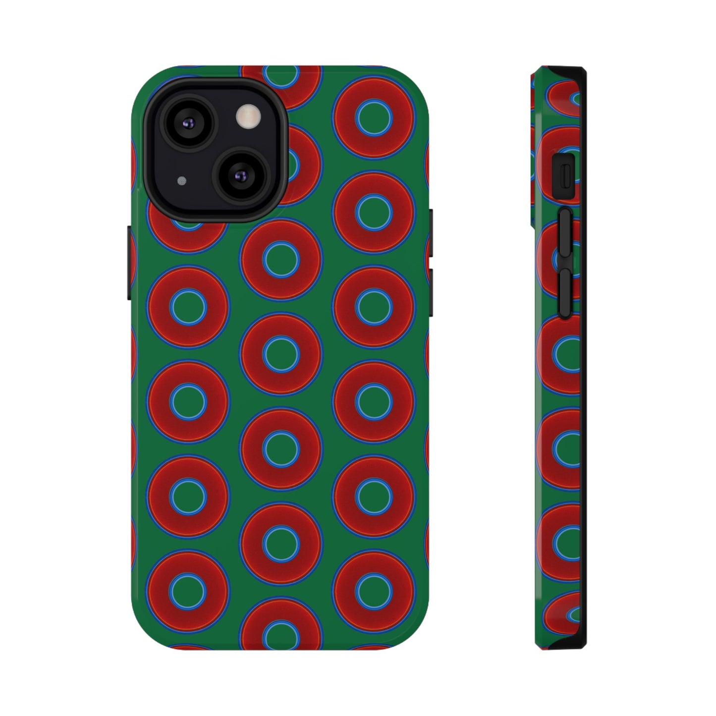 Impact-Resistant Lumpy Donut Case - red vivid donut print w/green background