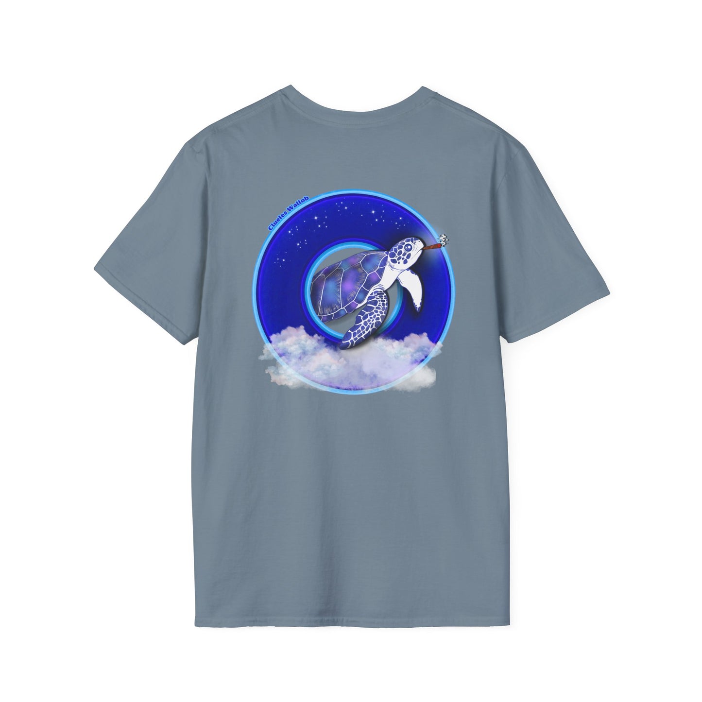 Classic Donut Tee - Unisex Soft-Style - "Clueless Wallob's Donuts" - vivid blue sky donut