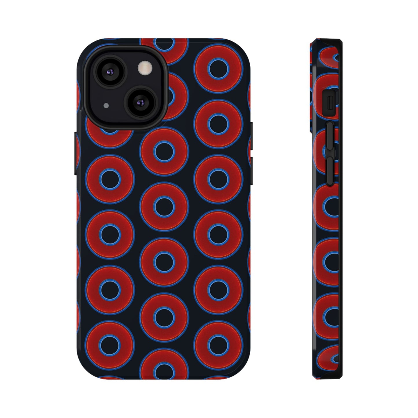 Impact-Resistant Lumpy Donut Case - red vivid donut print w/blue charcoal background
